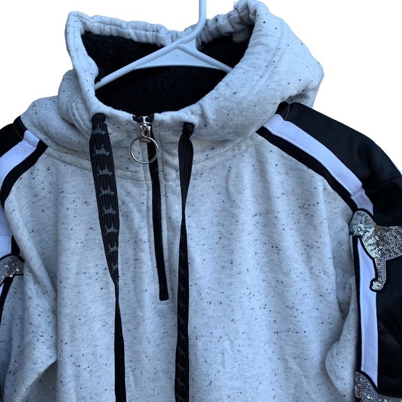 Pink Sequin Dog Hoodie Sweatshirt Sherpa Women’s Size Small 1/4 Zip - Picture 2 of 10